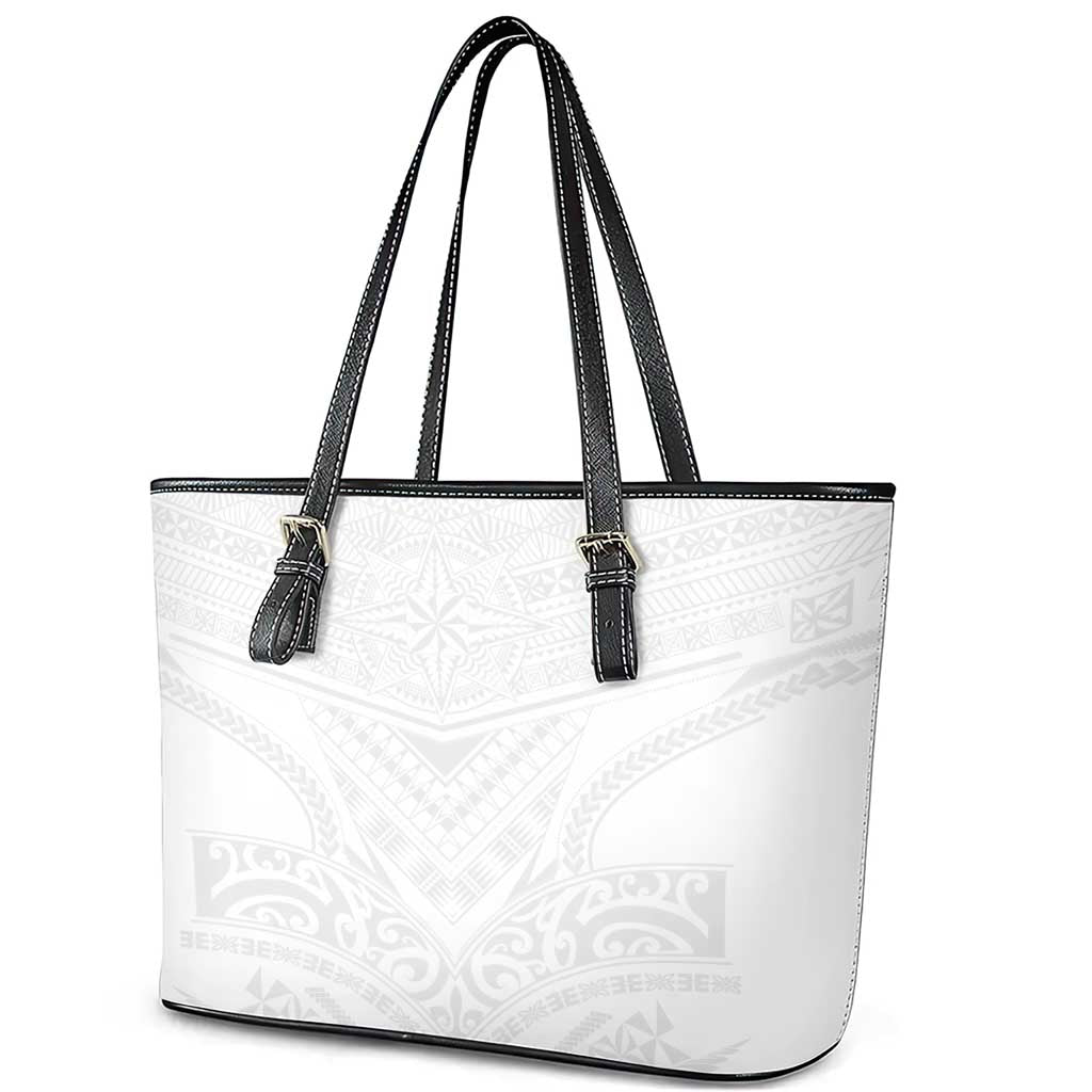 Tonga White Sunday Leather Tote Bag Tongan Tribal Heritage Tattoos LT03 - Polynesian Pride