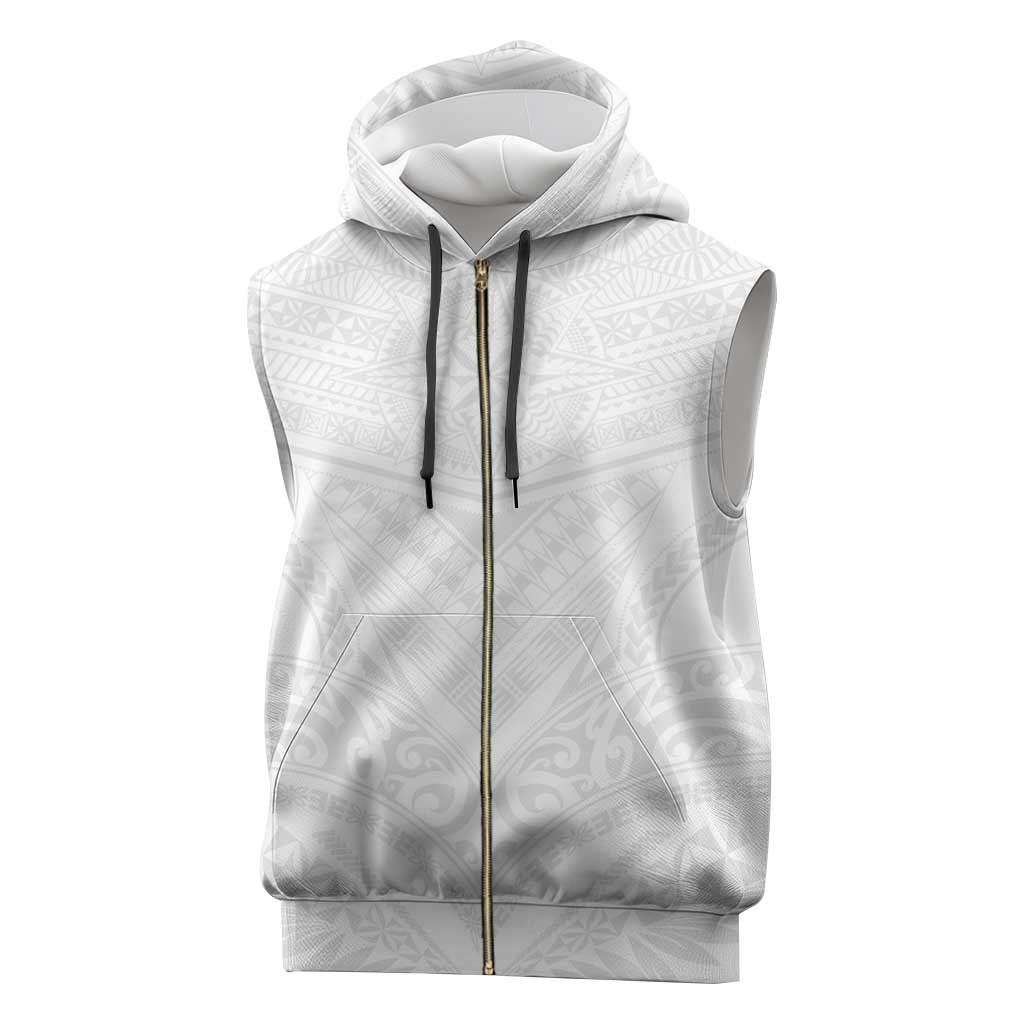 Tonga White Sunday Sleeveless Zip Hoodie Tongan Tribal Heritage Tattoos - Polynesian Pride