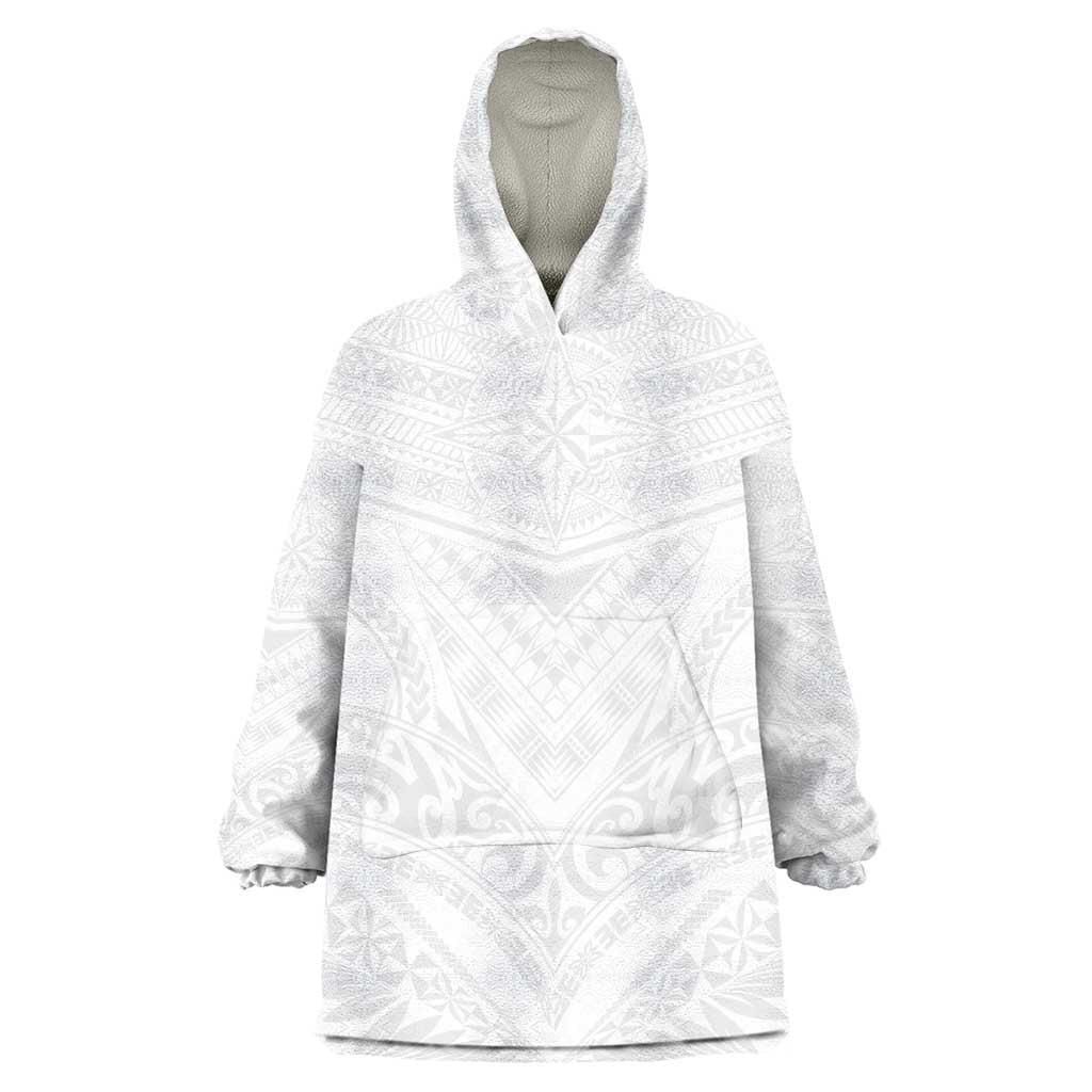 Tonga White Sunday Wearable Blanket Hoodie Tongan Tribal Heritage Tattoos LT03 One Size White - Polynesian Pride