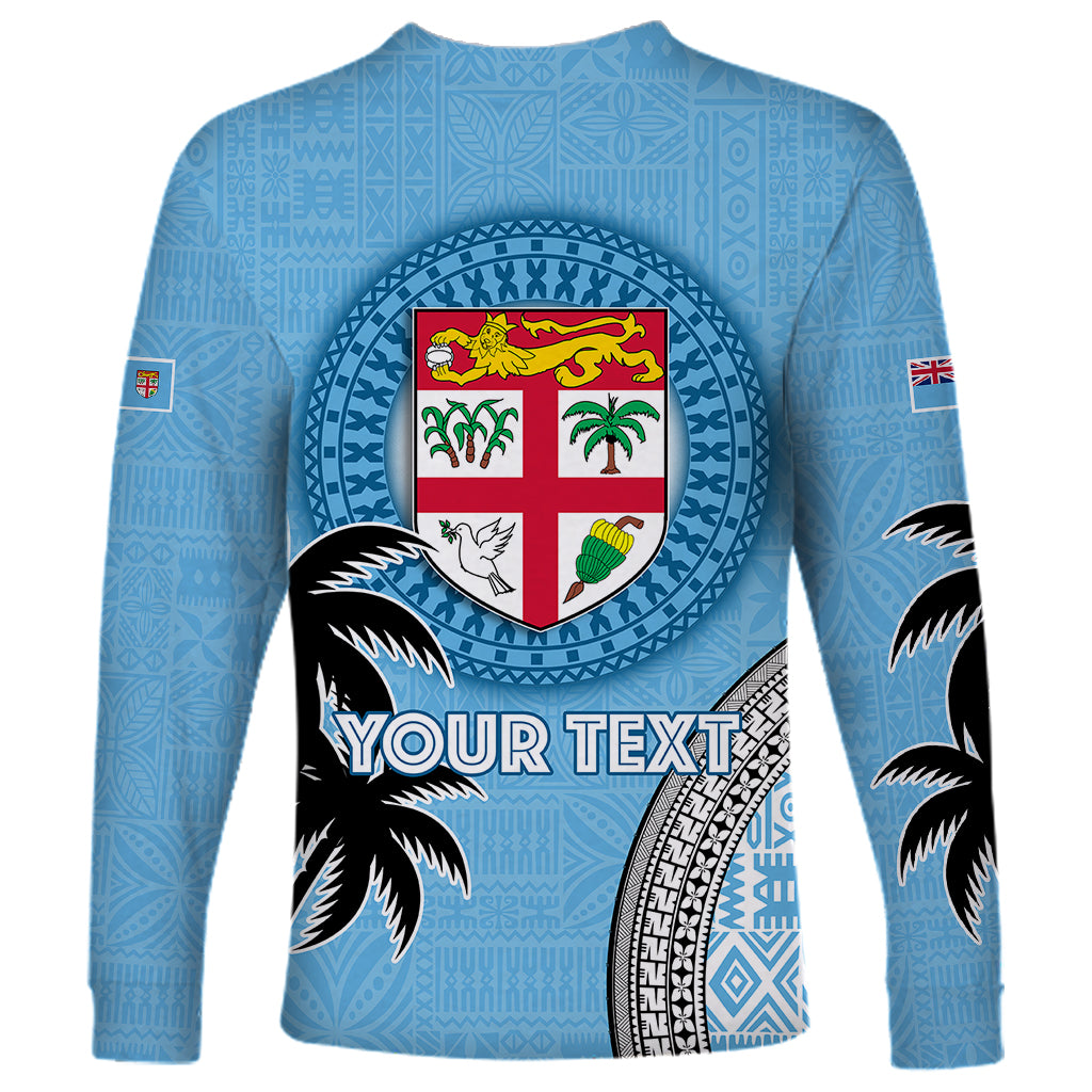 Personalised Fiji Long Sleeve Shirt Tapa Pattern Fijian Coat of Arms and Palm Tree LT03 - Polynesian Pride