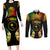 Personalised Chuuk Independence Day Couples Matching Long Sleeve Bodycon Dress and Long Sleeve Button Shirt Polynesian Tattoo and Plumeria Reggae Color