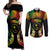 Personalised Chuuk Independence Day Couples Matching Off Shoulder Maxi Dress and Long Sleeve Button Shirt Polynesian Tattoo and Plumeria Reggae Color