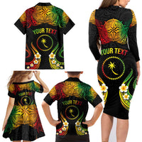 Personalised Chuuk Independence Day Family Matching Long Sleeve Bodycon Dress and Hawaiian Shirt Polynesian Tattoo and Plumeria Reggae Color LT03 - Polynesian Pride