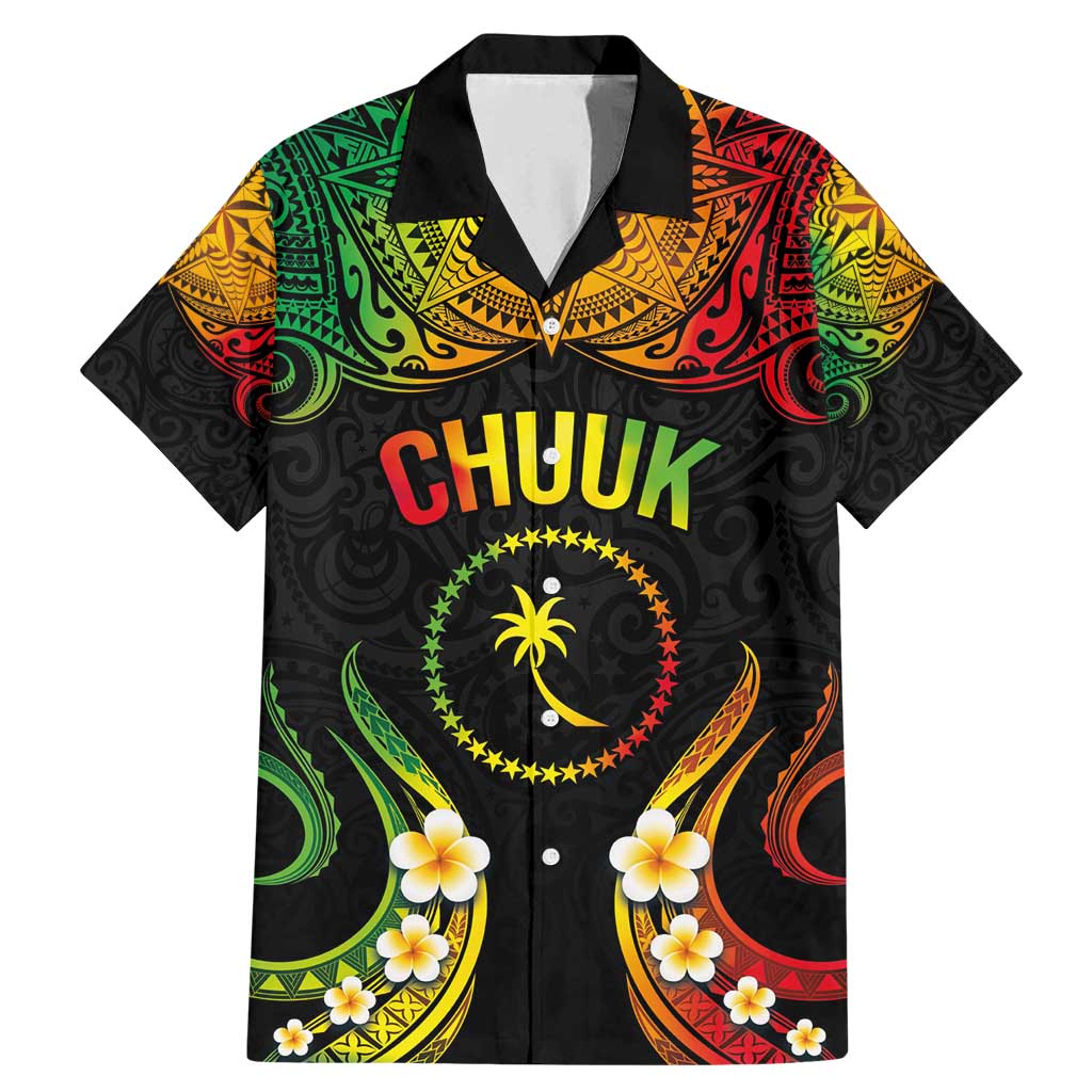 Personalised Chuuk Independence Day Family Matching Mermaid Dress and Hawaiian Shirt Polynesian Tattoo and Plumeria Reggae Color LT03 Dad's Shirt - Short Sleeve Reggae - Polynesian Pride