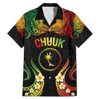 Personalised Chuuk Independence Day Family Matching Mermaid Dress and Hawaiian Shirt Polynesian Tattoo and Plumeria Reggae Color LT03 Dad's Shirt - Short Sleeve Reggae - Polynesian Pride