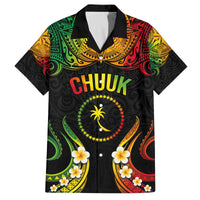 Personalised Chuuk Independence Day Family Matching Off The Shoulder Long Sleeve Dress and Hawaiian Shirt Polynesian Tattoo and Plumeria Reggae Color LT03 Dad's Shirt - Short Sleeve Reggae - Polynesian Pride
