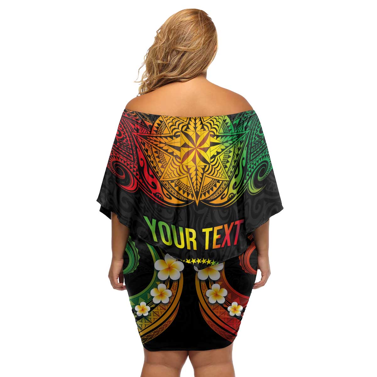 Personalised Chuuk Independence Day Family Matching Off Shoulder Short Dress and Hawaiian Shirt Polynesian Tattoo and Plumeria Reggae Color LT03 - Polynesian Pride