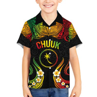 Personalised Chuuk Independence Day Family Matching Puletasi and Hawaiian Shirt Polynesian Tattoo and Plumeria Reggae Color LT03 Son's Shirt Reggae - Polynesian Pride