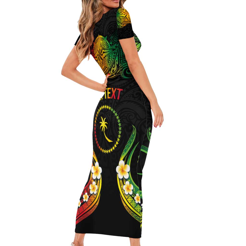 Personalised Chuuk Independence Day Family Matching Short Sleeve Bodycon Dress and Hawaiian Shirt Polynesian Tattoo and Plumeria Reggae Color LT03 - Polynesian Pride