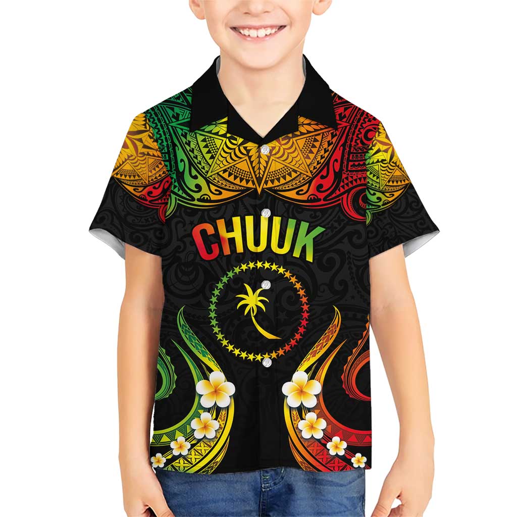 Personalised Chuuk Independence Day Family Matching Short Sleeve Bodycon Dress and Hawaiian Shirt Polynesian Tattoo and Plumeria Reggae Color LT03 Son's Shirt Reggae - Polynesian Pride