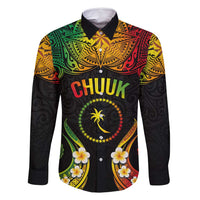 Personalised Chuuk Independence Day Family Matching Summer Maxi Dress and Hawaiian Shirt Polynesian Tattoo and Plumeria Reggae Color LT03 Dad's Shirt - Long Sleeve Reggae - Polynesian Pride