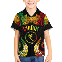Personalised Chuuk Independence Day Family Matching Tank Maxi Dress and Hawaiian Shirt Polynesian Tattoo and Plumeria Reggae Color LT03 Son's Shirt Reggae - Polynesian Pride