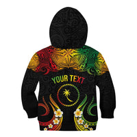 Personalised Chuuk Independence Day Kid Hoodie Polynesian Tattoo and Plumeria Reggae Color