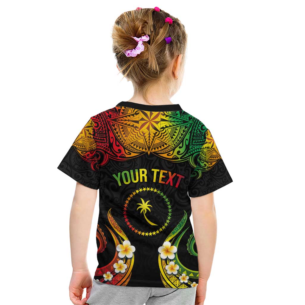 Personalised Chuuk Independence Day Kid T Shirt Polynesian Tattoo and Plumeria Reggae Color