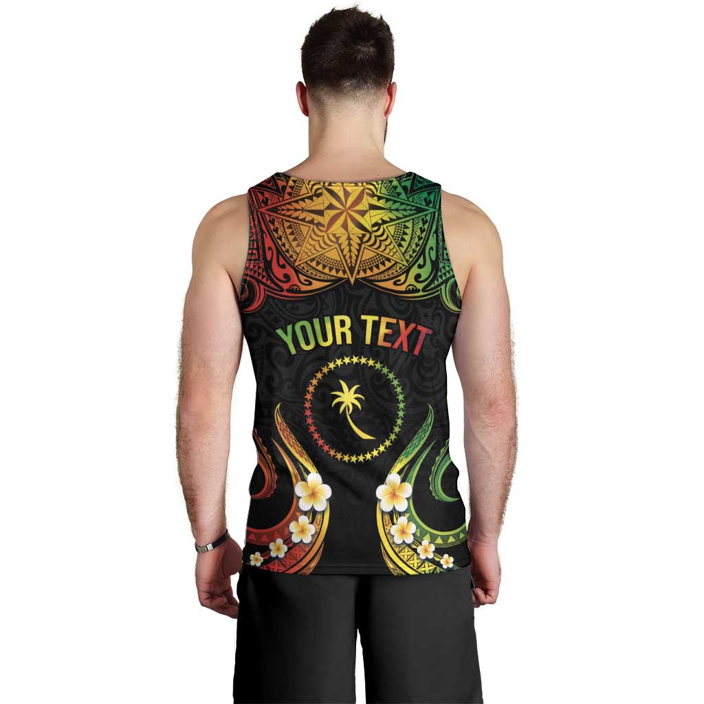 Personalised Chuuk Independence Day Men Tank Top Polynesian Tattoo and Plumeria Reggae Color