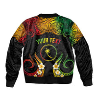 Personalised Chuuk Independence Day Sleeve Zip Bomber Jacket Polynesian Tattoo and Plumeria Reggae Color