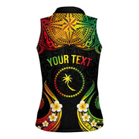 Personalised Chuuk Independence Day Women Sleeveless Polo Shirt Polynesian Tattoo and Plumeria Reggae Color LT03 - Polynesian Pride