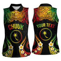 Personalised Chuuk Independence Day Women Sleeveless Polo Shirt Polynesian Tattoo and Plumeria Reggae Color LT03 - Polynesian Pride
