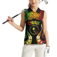 Personalised Chuuk Independence Day Women Sleeveless Polo Shirt Polynesian Tattoo and Plumeria Reggae Color LT03 - Polynesian Pride