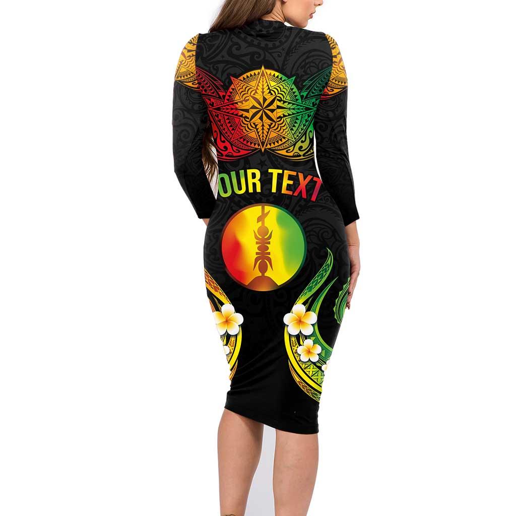 Personalised New Caledonia Independence Day Family Matching Long Sleeve Bodycon Dress and Hawaiian Shirt Polynesian Tattoo and Plumeria Reggae Color LT03 - Polynesian Pride