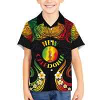 Personalised New Caledonia Independence Day Family Matching Long Sleeve Bodycon Dress and Hawaiian Shirt Polynesian Tattoo and Plumeria Reggae Color LT03 Son's Shirt Reggae - Polynesian Pride