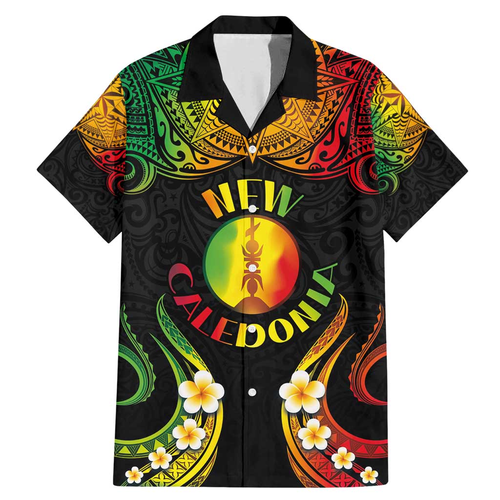 Personalised New Caledonia Independence Day Family Matching Mermaid Dress and Hawaiian Shirt Polynesian Tattoo and Plumeria Reggae Color LT03 Dad's Shirt - Short Sleeve Reggae - Polynesian Pride