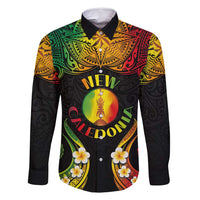 Personalised New Caledonia Independence Day Family Matching Mermaid Dress and Hawaiian Shirt Polynesian Tattoo and Plumeria Reggae Color LT03 Dad's Shirt - Long Sleeve Reggae - Polynesian Pride