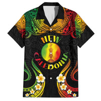 Personalised New Caledonia Independence Day Family Matching Off Shoulder Short Dress and Hawaiian Shirt Polynesian Tattoo and Plumeria Reggae Color LT03 Dad's Shirt - Short Sleeve Reggae - Polynesian Pride