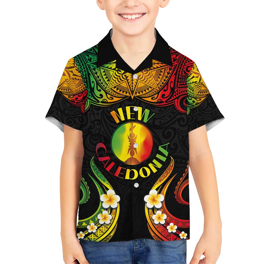 Personalised New Caledonia Independence Day Family Matching Short Sleeve Bodycon Dress and Hawaiian Shirt Polynesian Tattoo and Plumeria Reggae Color LT03 Son's Shirt Reggae - Polynesian Pride