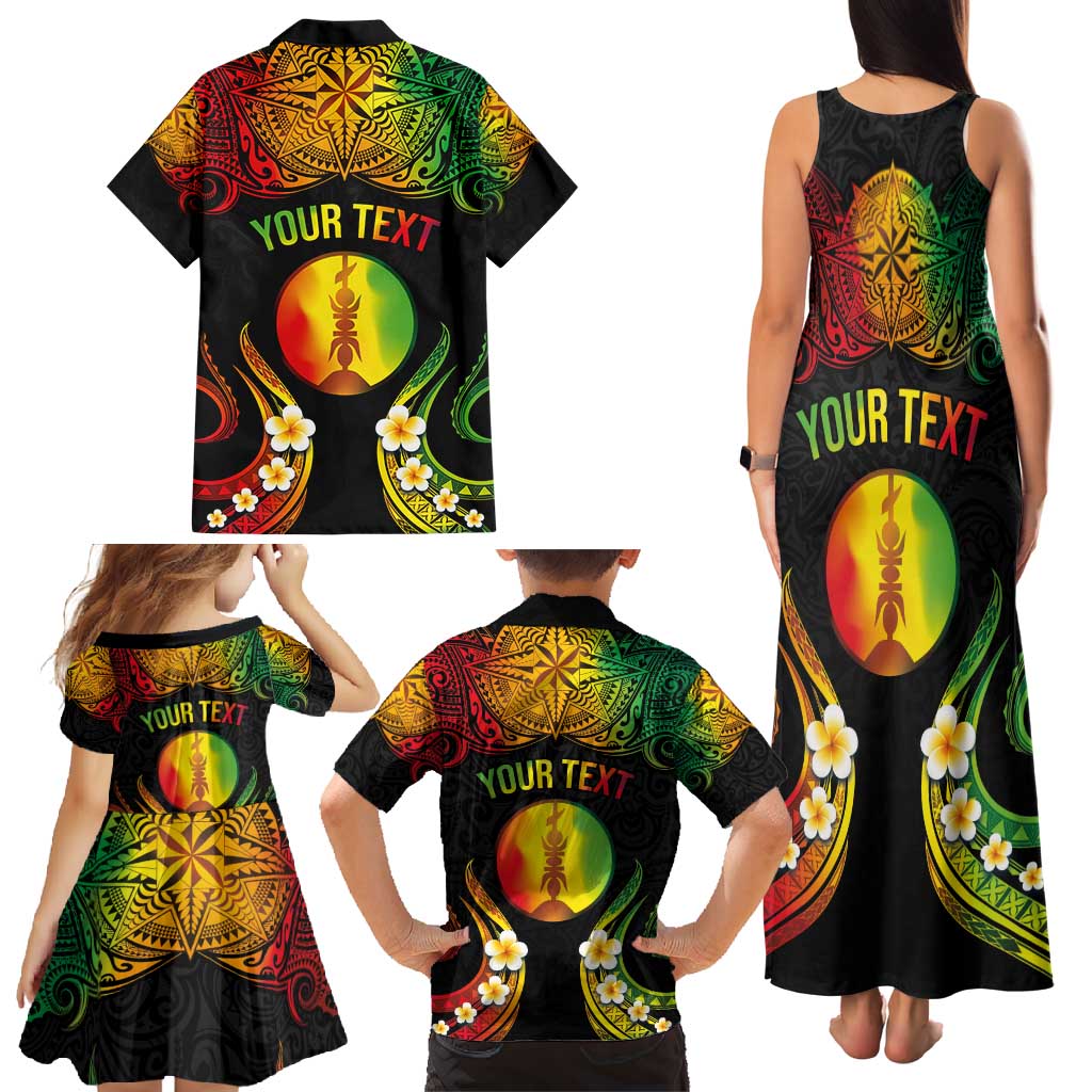 Personalised New Caledonia Independence Day Family Matching Tank Maxi Dress and Hawaiian Shirt Polynesian Tattoo and Plumeria Reggae Color LT03 - Polynesian Pride