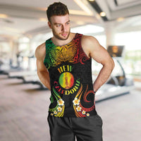 Personalised New Caledonia Independence Day Men Tank Top Polynesian Tattoo and Plumeria Reggae Color