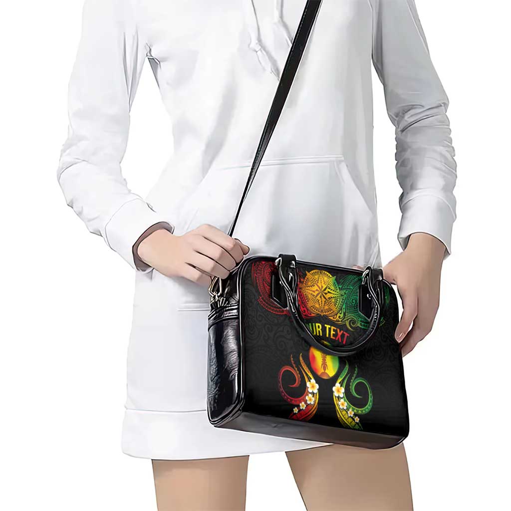 Personalised New Caledonia Independence Day Shoulder Handbag Polynesian Tattoo and Plumeria Reggae Color