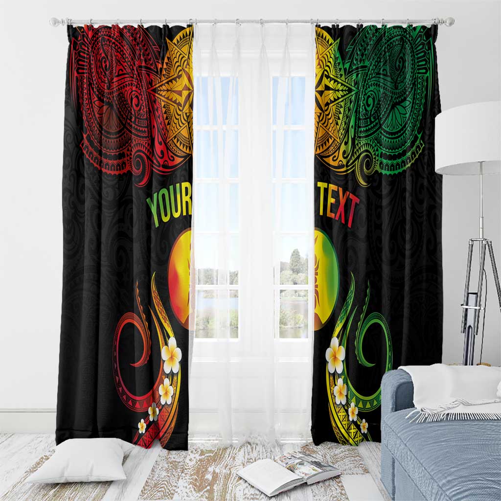 Personalised New Caledonia Independence Day Window Curtain Polynesian Tattoo and Plumeria Reggae Color