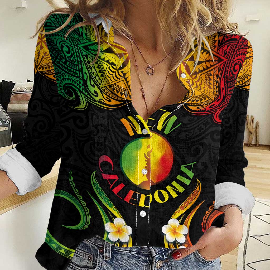 Personalised New Caledonia Independence Day Women Casual Shirt Polynesian Tattoo and Plumeria Reggae Color LT03 Female Reggae - Polynesian Pride