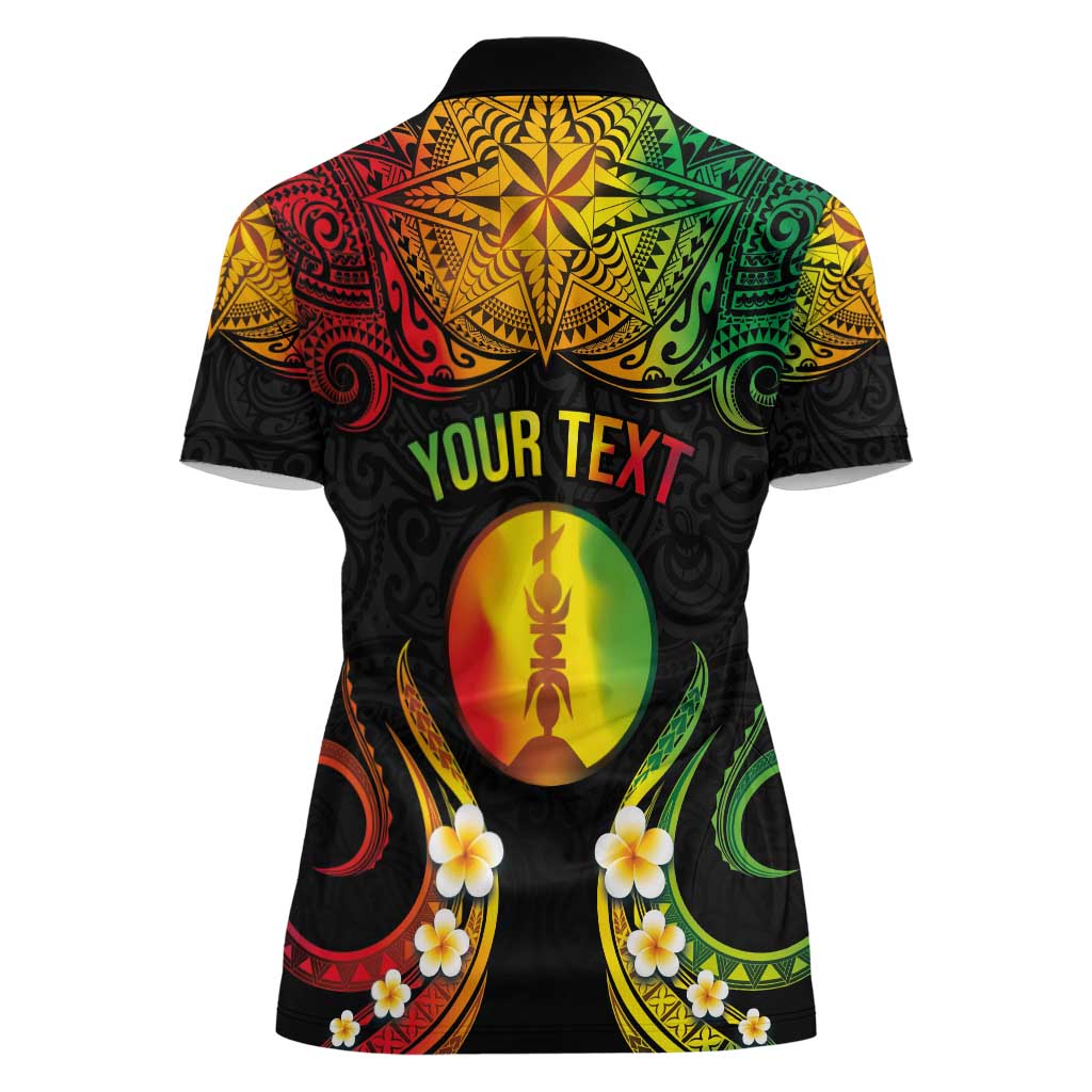 Personalised New Caledonia Independence Day Women Polo Shirt Polynesian Tattoo and Plumeria Reggae Color LT03 - Polynesian Pride
