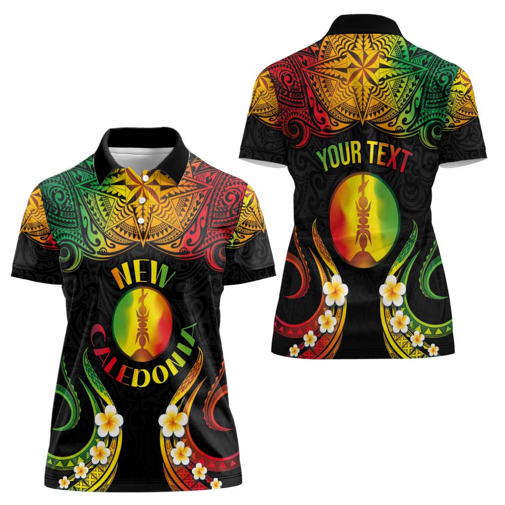 Personalised New Caledonia Independence Day Women Polo Shirt Polynesian Tattoo and Plumeria Reggae Color LT03 - Polynesian Pride