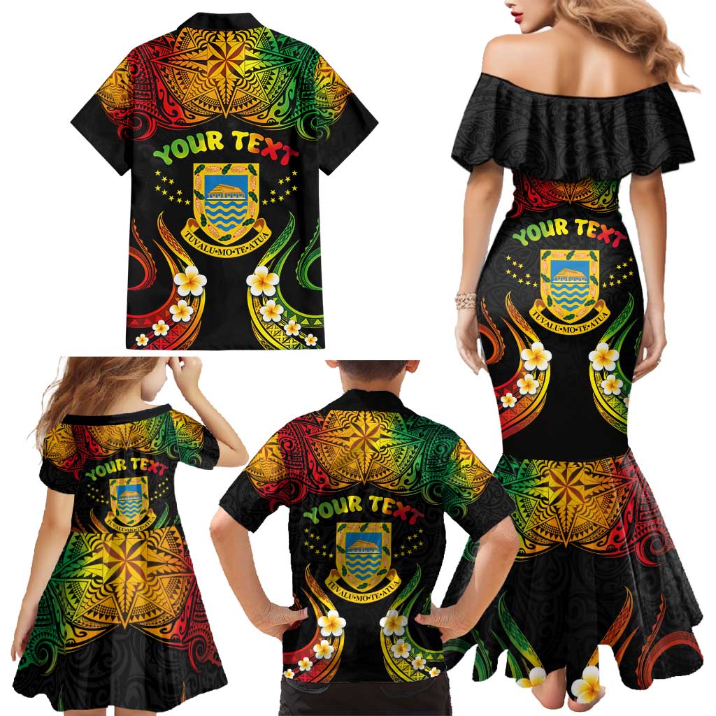Personalised Tuvalu Independence Day Family Matching Mermaid Dress and Hawaiian Shirt Polynesian Tattoo and Plumeria Reggae Color LT03 - Polynesian Pride