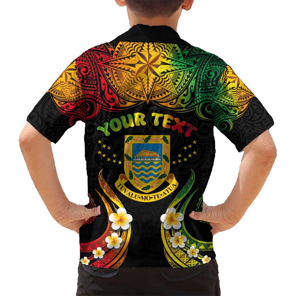 Personalised Tuvalu Independence Day Family Matching Off Shoulder Maxi Dress and Hawaiian Shirt Polynesian Tattoo and Plumeria Reggae Color LT03 - Polynesian Pride