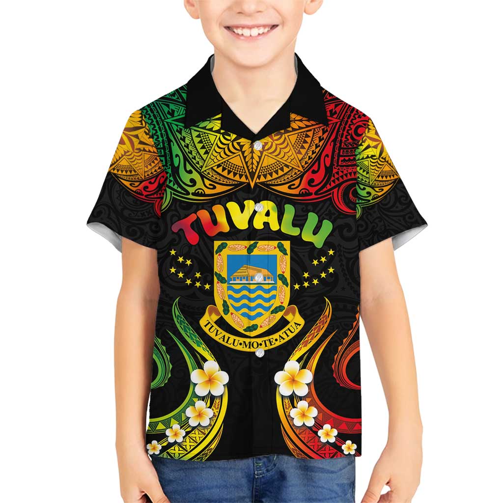 Personalised Tuvalu Independence Day Family Matching Off Shoulder Maxi Dress and Hawaiian Shirt Polynesian Tattoo and Plumeria Reggae Color LT03 Son's Shirt Reggae - Polynesian Pride