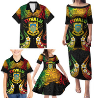 Personalised Tuvalu Independence Day Family Matching Puletasi and Hawaiian Shirt Polynesian Tattoo and Plumeria Reggae Color LT03 - Polynesian Pride