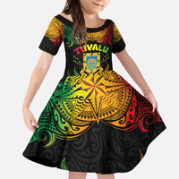 Personalised Tuvalu Independence Day Family Matching Short Sleeve Bodycon Dress and Hawaiian Shirt Polynesian Tattoo and Plumeria Reggae Color LT03 Daughter's Dress Reggae - Polynesian Pride