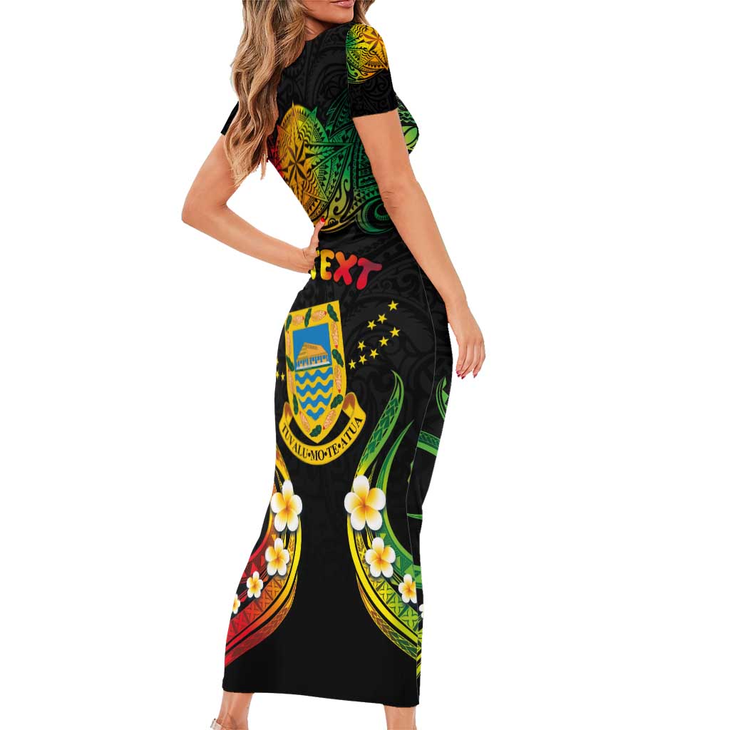Personalised Tuvalu Independence Day Family Matching Short Sleeve Bodycon Dress and Hawaiian Shirt Polynesian Tattoo and Plumeria Reggae Color LT03 - Polynesian Pride