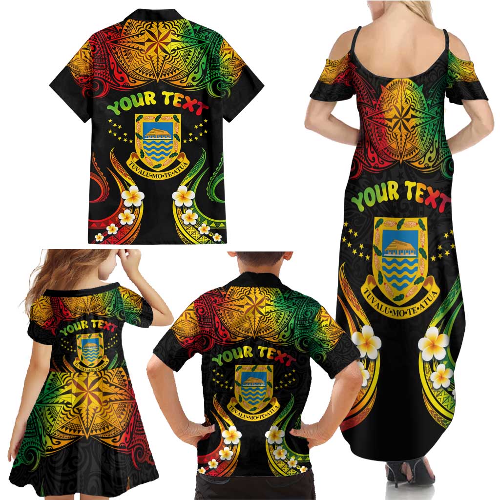 Personalised Tuvalu Independence Day Family Matching Summer Maxi Dress and Hawaiian Shirt Polynesian Tattoo and Plumeria Reggae Color LT03 - Polynesian Pride