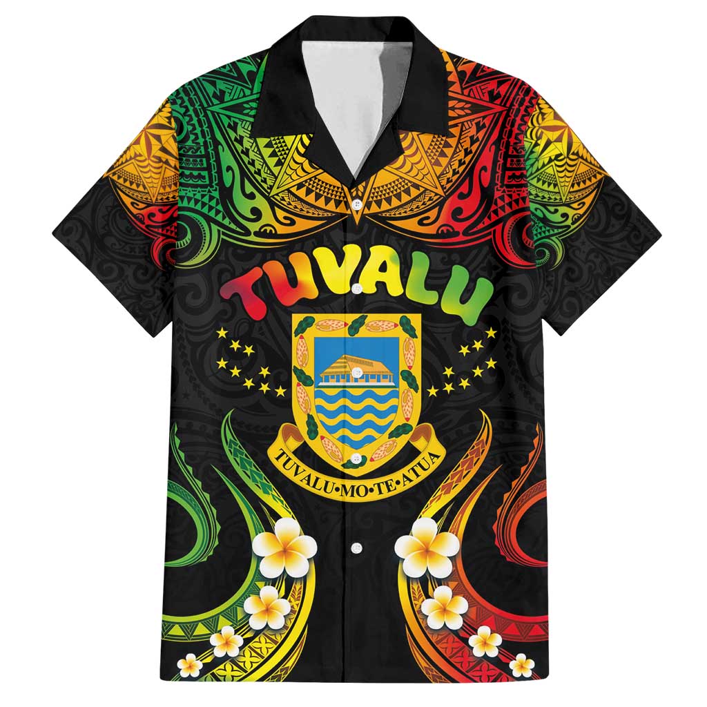 Personalised Tuvalu Independence Day Family Matching Summer Maxi Dress and Hawaiian Shirt Polynesian Tattoo and Plumeria Reggae Color LT03 Dad's Shirt - Short Sleeve Reggae - Polynesian Pride