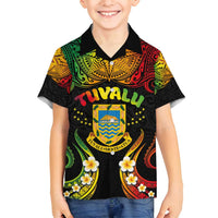 Personalised Tuvalu Independence Day Family Matching Tank Maxi Dress and Hawaiian Shirt Polynesian Tattoo and Plumeria Reggae Color LT03 Son's Shirt Reggae - Polynesian Pride