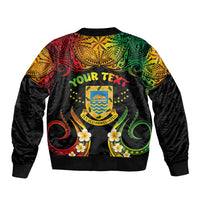 Personalised Tuvalu Independence Day Sleeve Zip Bomber Jacket Polynesian Tattoo and Plumeria Reggae Color LT03 - Polynesian Pride