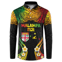 Personalised Malampa Fiji Day Button Sweatshirt Polynesian Tattoo and Plumeria Reggae Color