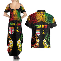 Personalised Malampa Fiji Day Couples Matching Summer Maxi Dress and Hawaiian Shirt Polynesian Tattoo and Plumeria Reggae Color LT03 - Polynesian Pride