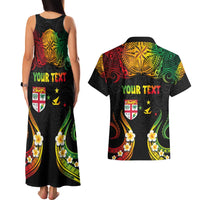 Personalised Malampa Fiji Day Couples Matching Tank Maxi Dress and Hawaiian Shirt Polynesian Tattoo and Plumeria Reggae Color LT03 - Polynesian Pride