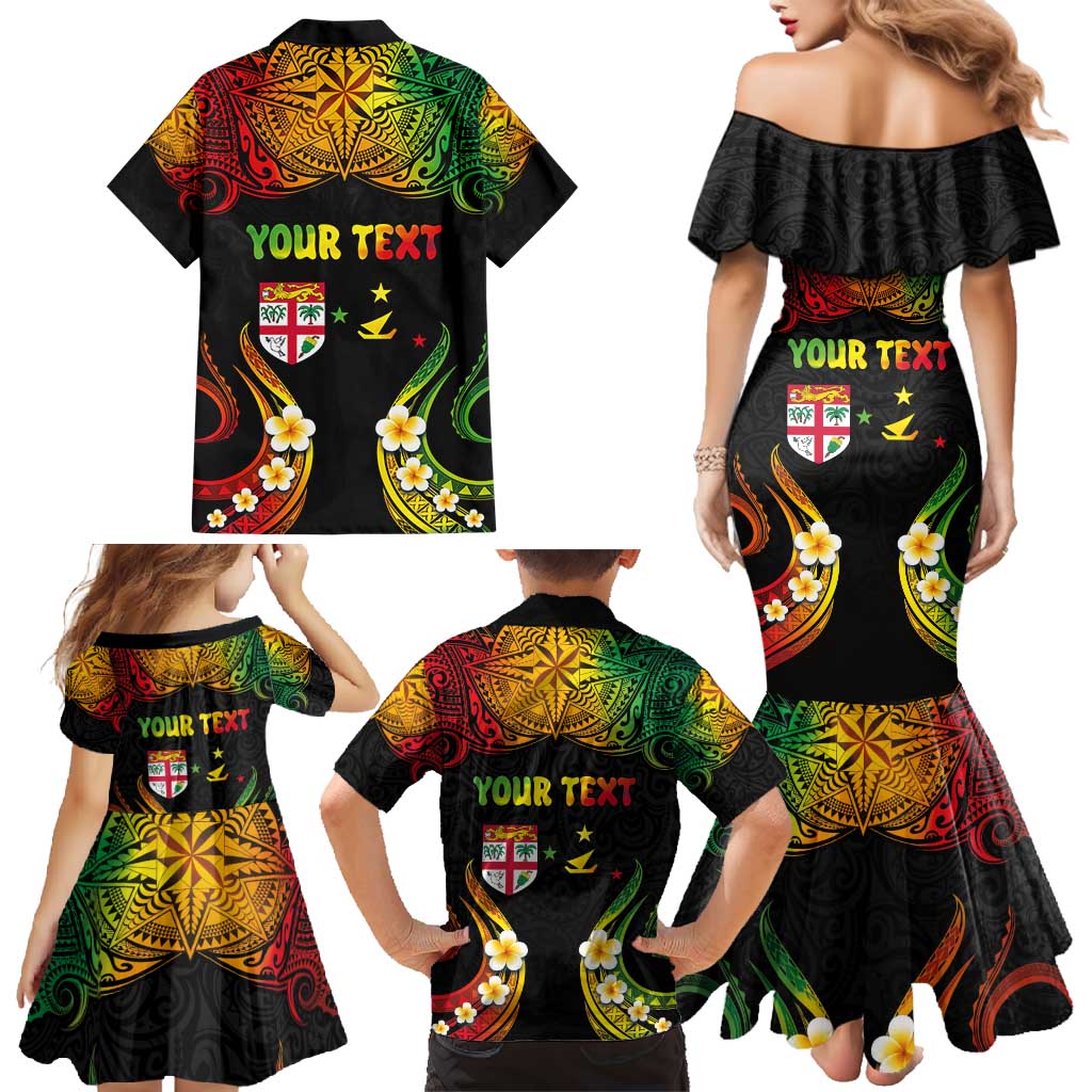 Personalised Malampa Fiji Day Family Matching Mermaid Dress and Hawaiian Shirt Polynesian Tattoo and Plumeria Reggae Color LT03 - Polynesian Pride